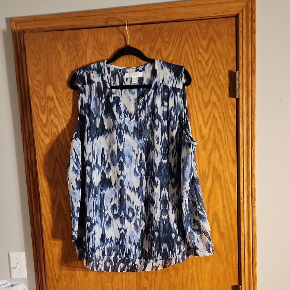 Cristina B Blue Patterned Women's Top Size 2x